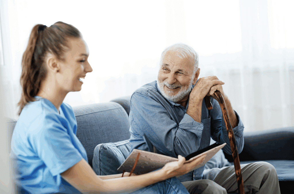 A nurse chatting with senior resident