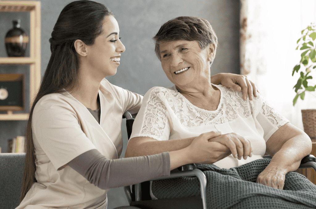 A nurse chatting with a senior